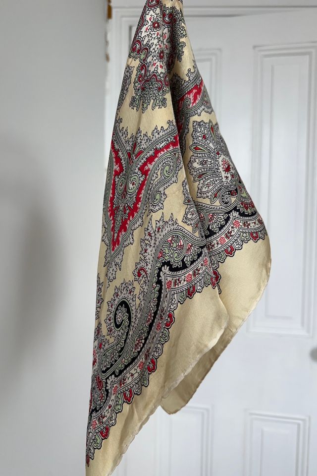 Vintage Silk Paisley Scarf with Black, Red and Beige Motif Selected by KA.TL.AK #3