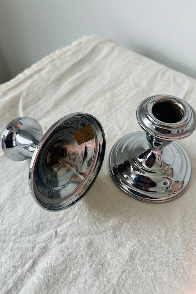 Vintage Set of Two Chrome Candleholders Selected by KA.TL.AK #1