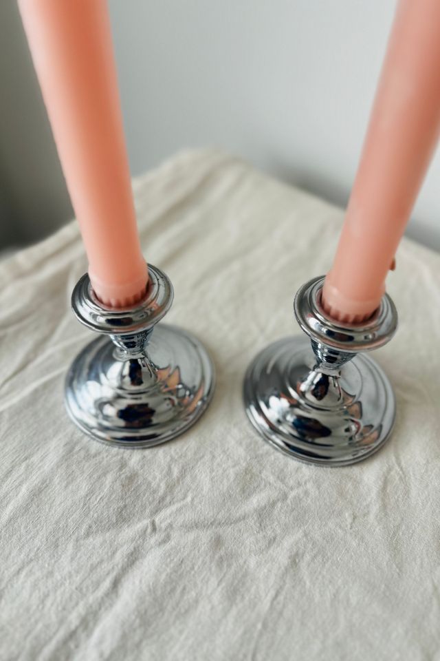 Vintage Set of Two Chrome Candleholders Selected by KA.TL.AK #2