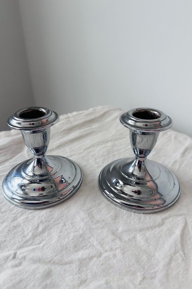 Vintage Set of Two Chrome Candleholders Selected by KA.TL.AK #3