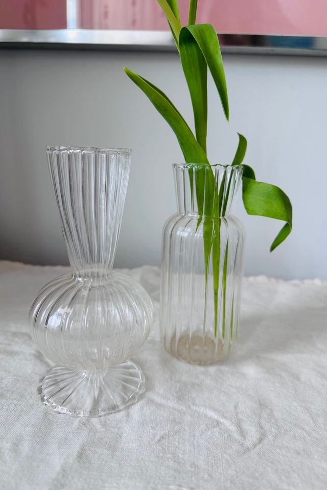 Set of Two Glass Ribbed Bud Vases Selected by KA.TL.AK #2