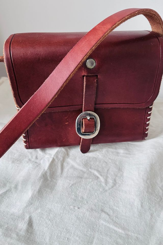 Sturdy Leather Box Bag with Silver Buckle and Stitching Detail Selected by KA.TL.AK #1