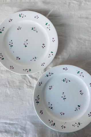 Vintage Antique Hand Painted Soft Paste Sprigware Motif Plates Selected by KA.TL.AK