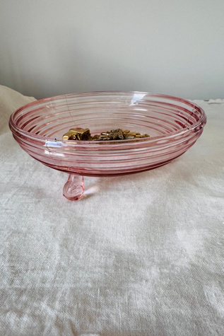 Vintage 40’s Anchor Hocking Pink Depression Glass Footed Candy Bowl Selected by KA.TL.AK