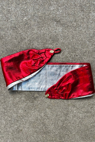 Vintage Metallic Red & Silver Leather Disco Belt Selected by Nomad Vintage