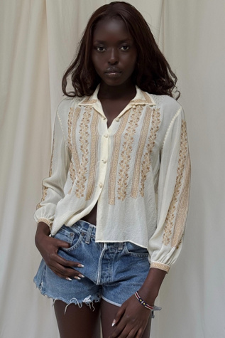 Vintage 1930's Embroidered Crepe Blouse Selected By Afterlife Boutique