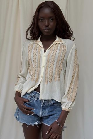Vintage 1930's Embroidered Crepe Blouse Selected By Afterlife Boutique