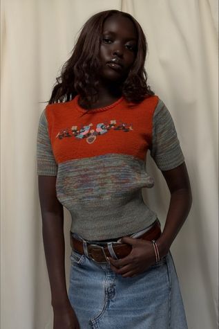 Vintage 1970's Knit Short Sleeve Sweater Top Selected By Afterlife Boutique