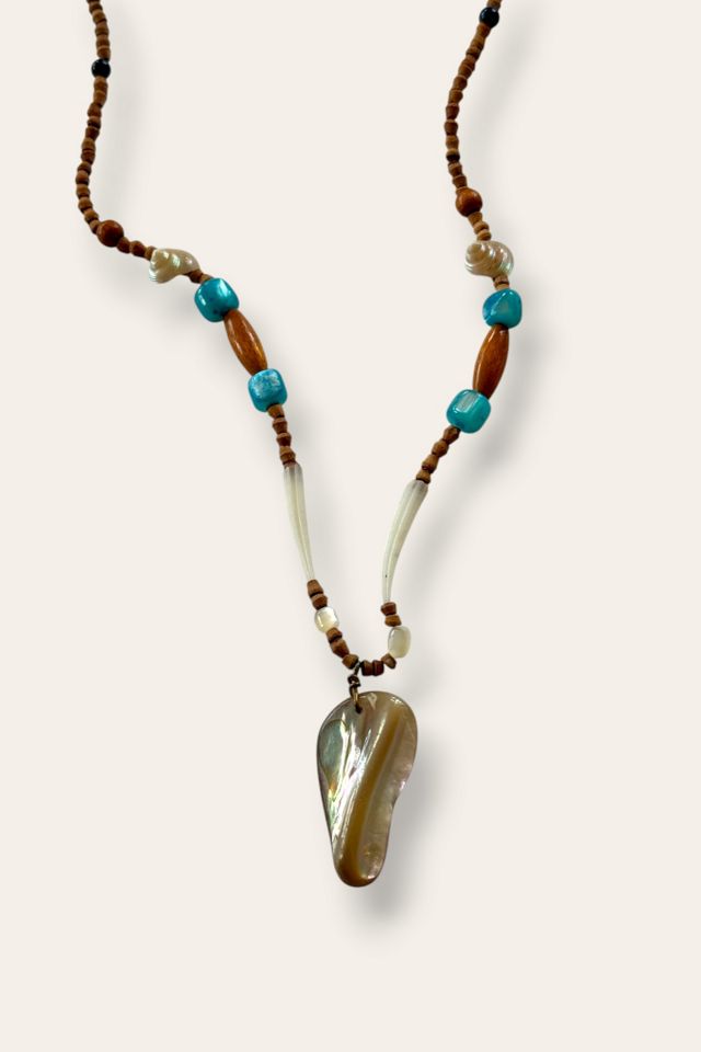 Vintage 1970's Beaded Shell Necklace Selected By Afterlife Boutique #1