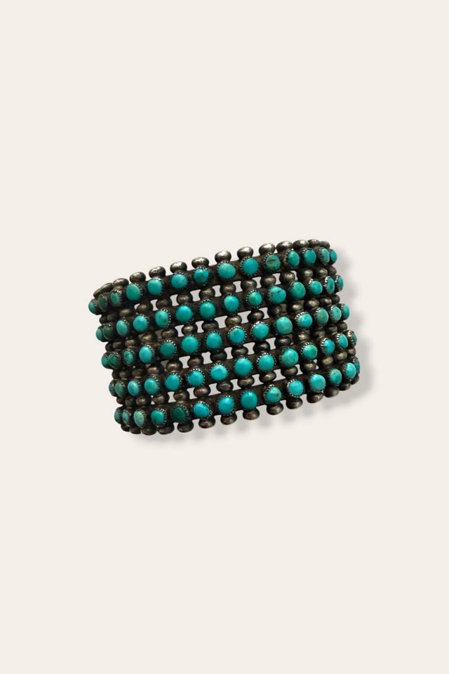 Vintage 1940's Sterling Silver And Turquoise 70 Stones Bracelet Selected By Afterlife Boutique #1