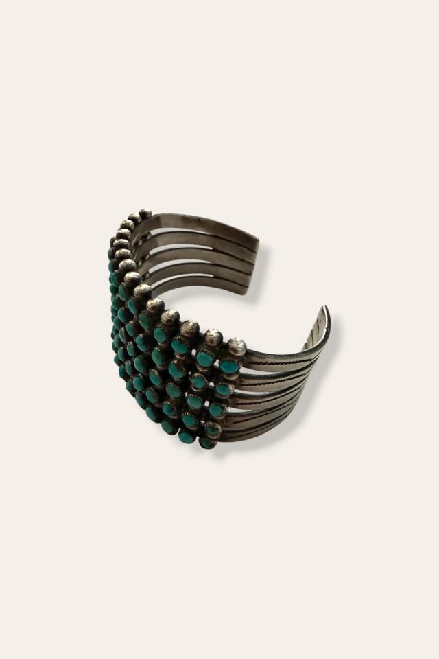Vintage 1940's Sterling Silver And Turquoise 70 Stones Bracelet Selected By Afterlife Boutique #2