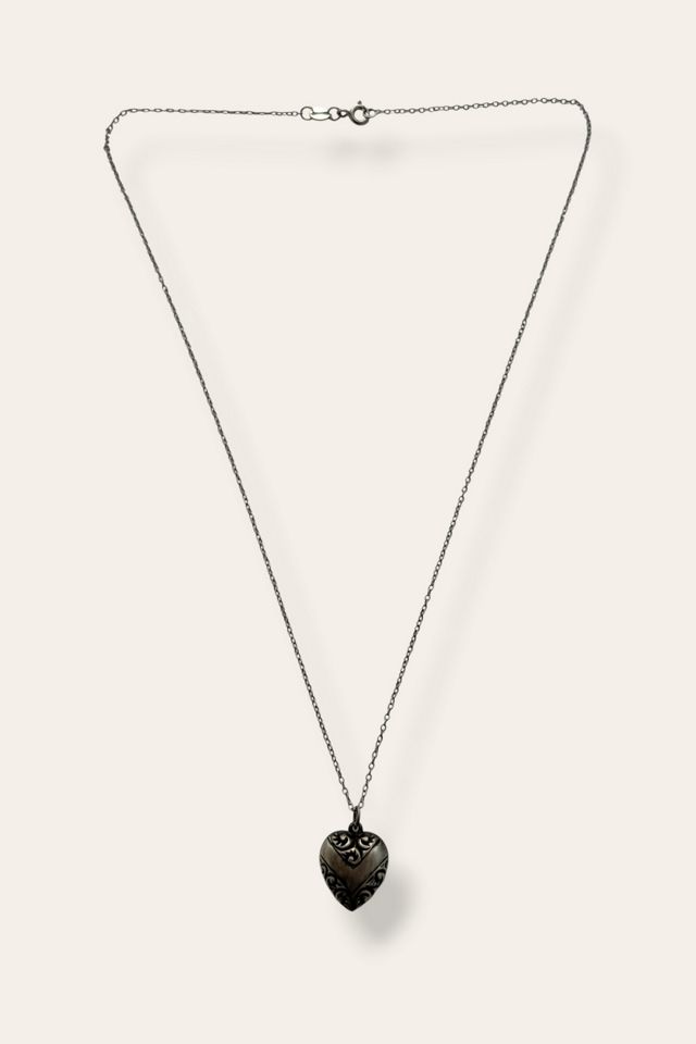 Antique Victorian Sterling Silver Puff Heart Necklace Selected By Afterlife Boutique #2