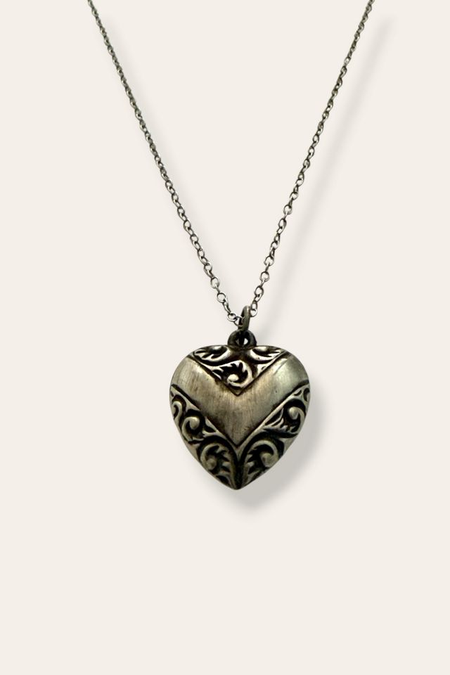 Antique Victorian Sterling Silver Puff Heart Necklace Selected By Afterlife Boutique #3