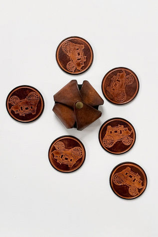 70s Embossed Leather Set of 6 Stagecoach Coasters Selected by MARMALADE