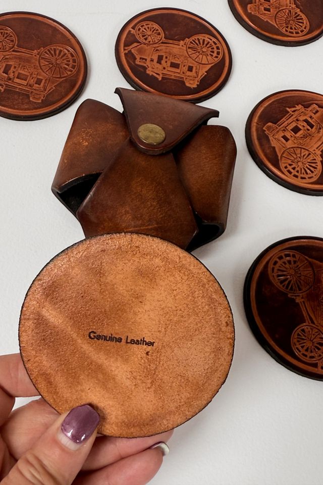70s Embossed Leather Set of 6 Stagecoach Coasters Selected by MARMALADE #1