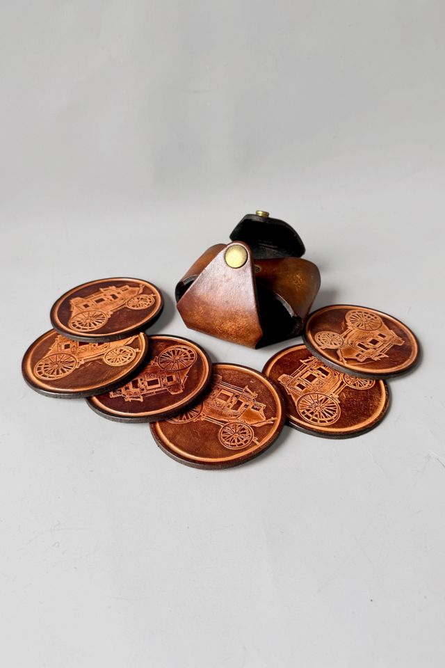 70s Embossed Leather Set of 6 Stagecoach Coasters Selected by MARMALADE #2