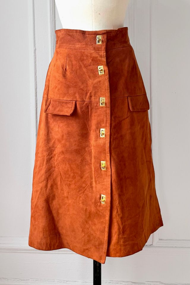 70s Large Brass Hardware Suede A-Line Skirt Selected by MARMALADE #1
