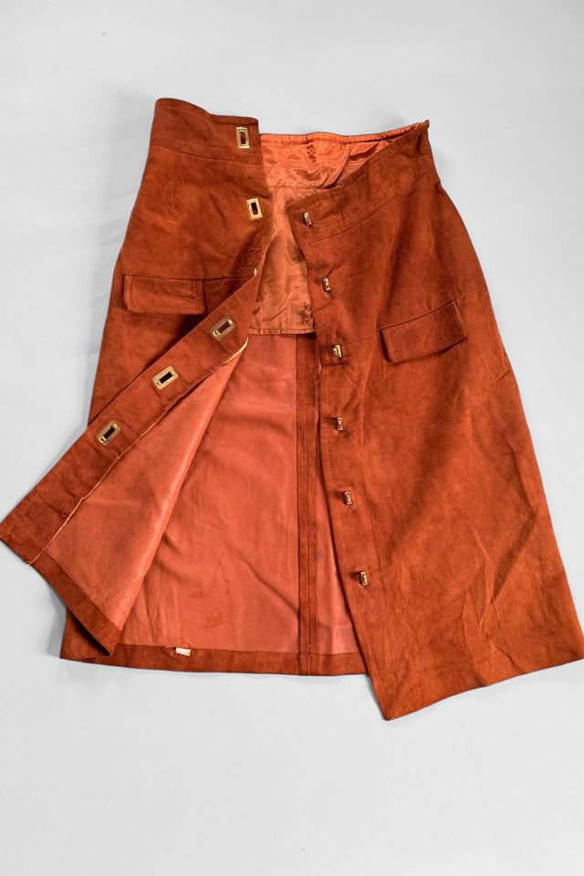 70s Large Brass Hardware Suede A-Line Skirt Selected by MARMALADE #2