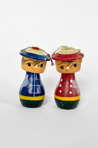 Vintage Set of Two Japanese Wooden Bobblehead Kokeshi Dolls Selected by MARMALADE