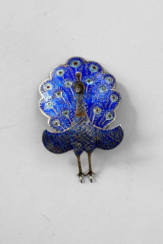 Vintage Siam Sterling Silver Enamel Articulating Peacock Brooch Selected by MARMALADE