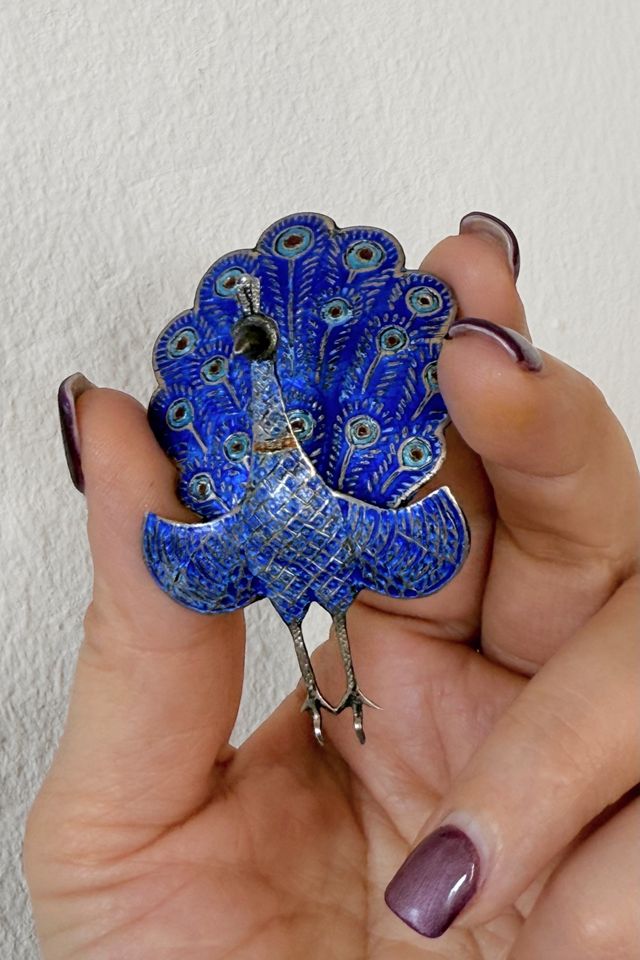 Vintage Siam Sterling Silver Enamel Articulating Peacock Brooch Selected by MARMALADE #1