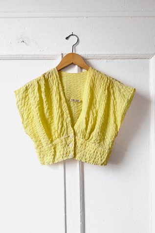 50s Vintage Seersucker Textured Cotton Crop-Top Selected by MARMALADE