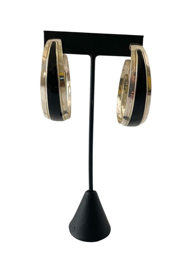 Vintage Silver And Black Large Hoop Earrings Selected By Ankh By Racquel #1