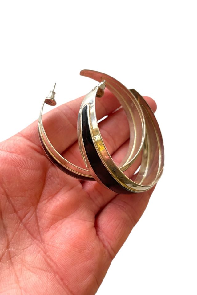 Vintage Silver And Black Large Hoop Earrings Selected By Ankh By Racquel #2