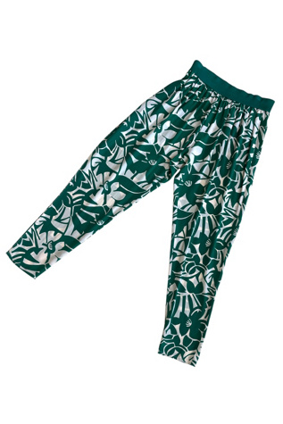 Vintage Green Floral Print Loose Silk Pants Selected By Ankh By Racquel