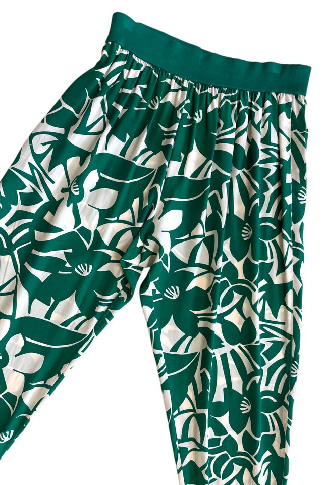 Vintage Green Floral Print Loose Silk Pants Selected By Ankh By Racquel #1