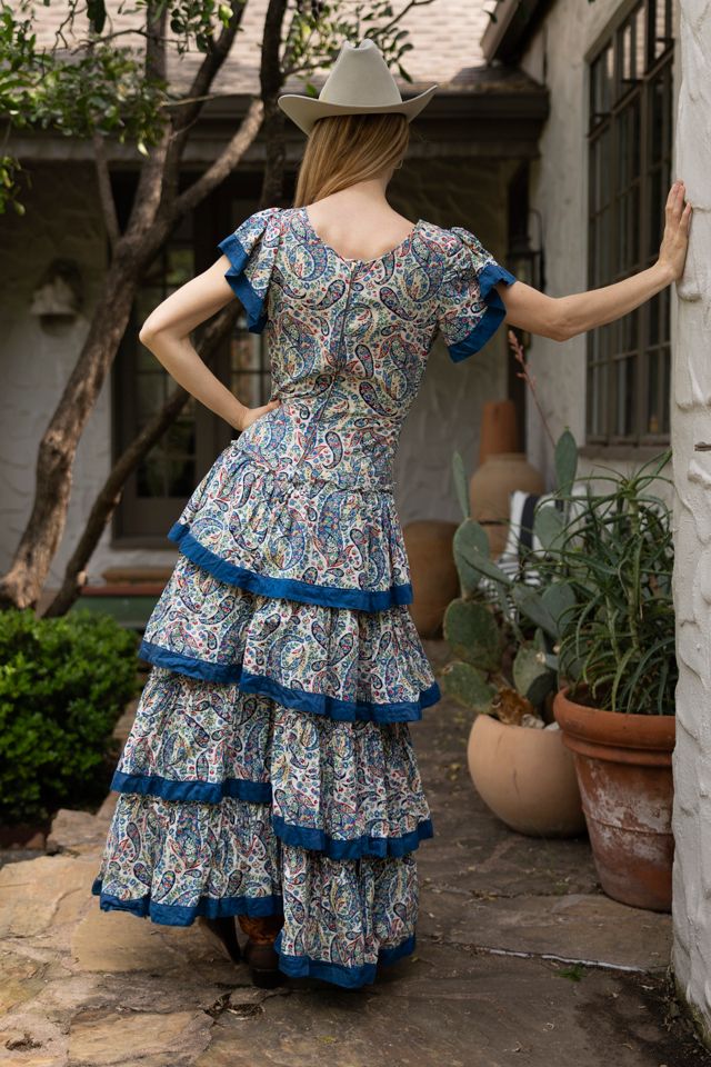 The 1930s Blue Paisley Tiered Prairie Maxi Dress by Lauren Owen of Texas #1