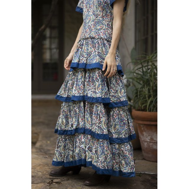 The 1930s Blue Paisley Tiered Prairie Maxi Dress by Lauren Owen of Texas #3