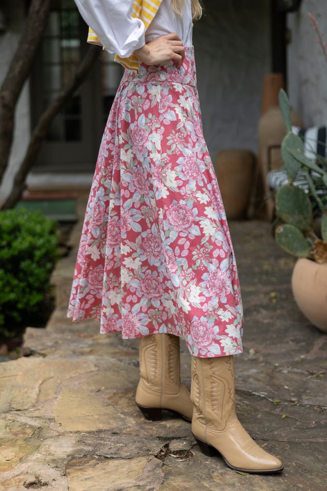 The 1990s Pink Floral Pleated Midi Skirt by Lauren Owen of Texas #2