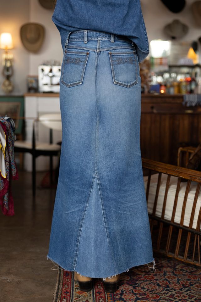 The Raw-Hem Denim Maxi Skirt by Lauren Owen of Texas #1