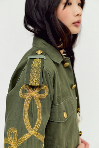 Tricia Fix Embroidered Military Jacket at Free People in Green, Size: XS/S