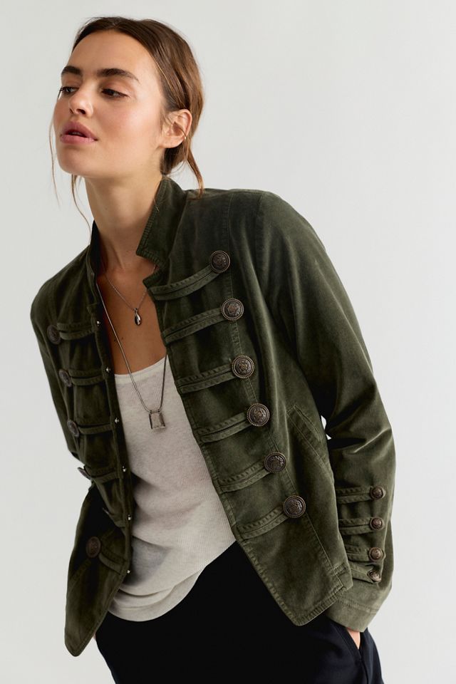 Fitted Velvet Military Jacket #1