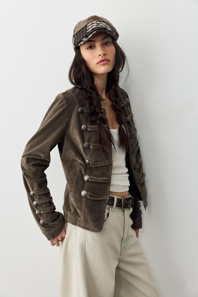 Fitted Velvet Military Jacket #1