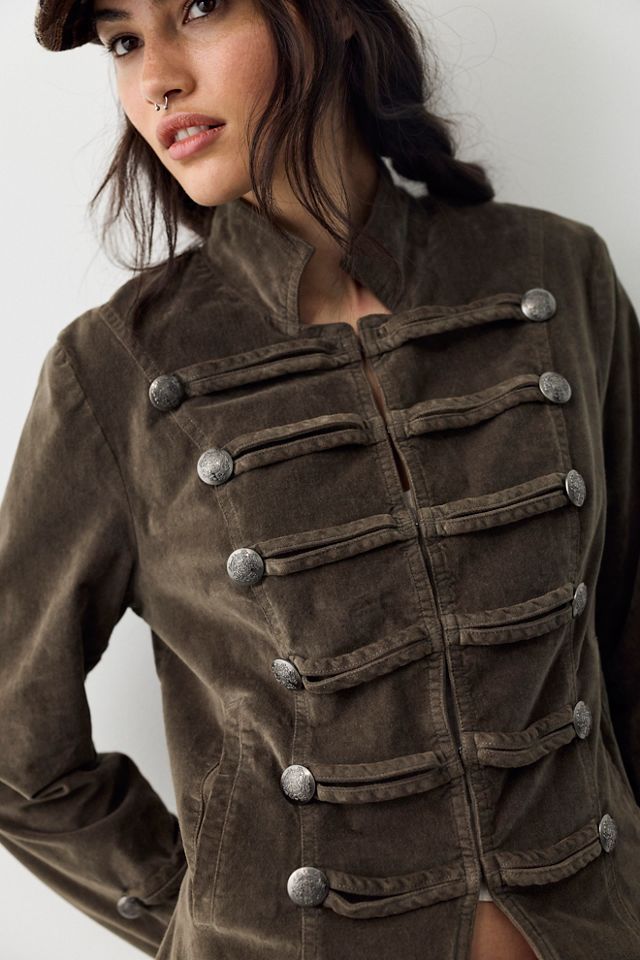 Fitted Velvet Military Jacket #4