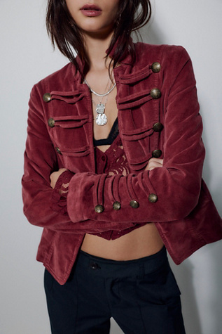 Fitted Velvet Military Jacket
