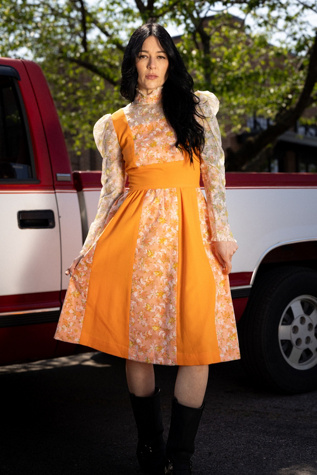 Vintage 70s Orange Lace Prairie Mod Dress Selected by Black Shag Vintage