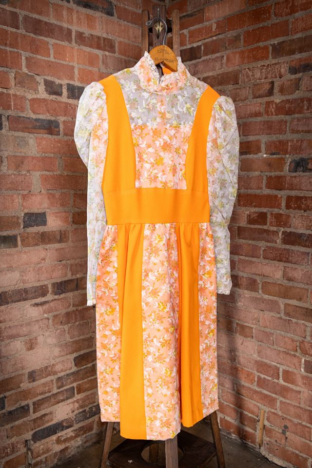 Vintage 70s Orange Lace Prairie Mod Dress Selected by Black Shag Vintage #1