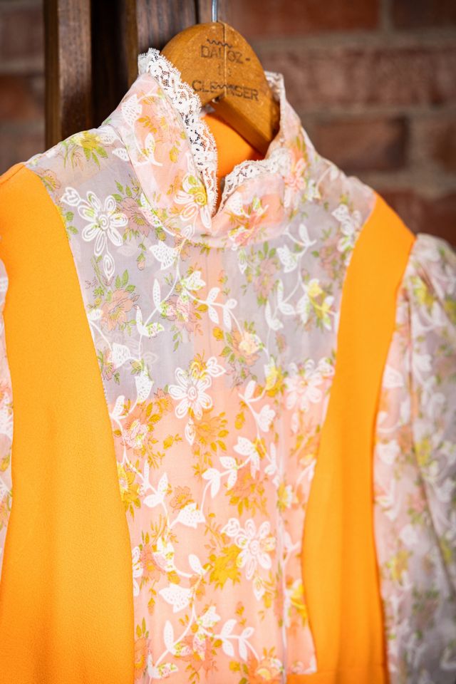 Vintage 70s Orange Lace Prairie Mod Dress Selected by Black Shag Vintage #3