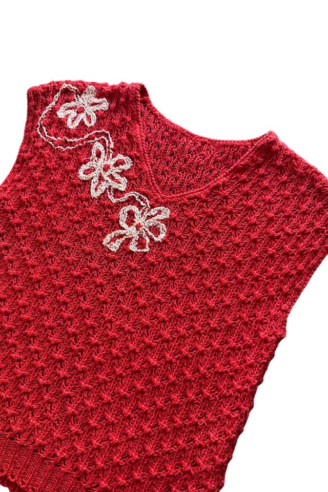 Vintage 1970s Knitted Floral Embroidered  Blouse Selected By Vintage Warrior #1