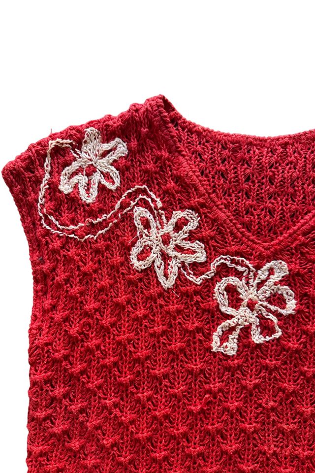 Vintage 1970s Knitted Floral Embroidered  Blouse Selected By Vintage Warrior #2