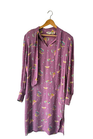 Vintage Hanae Mori Lavender Silk Butterly Dress Selected by The Curatorial Dept.