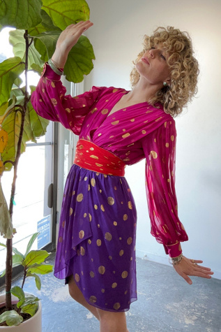 Vintage Albert Nipon Pink Gold Dot Dress Selected by The Curatorial Dept.
