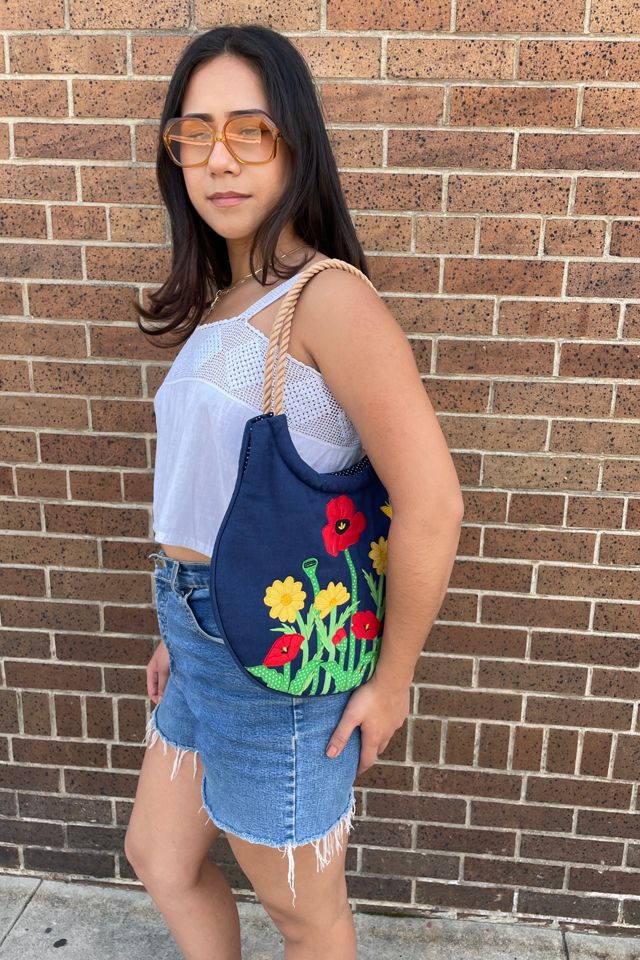 Vintage 1970's Floral Applique Hobo Bag Selected by FernMercantile #1