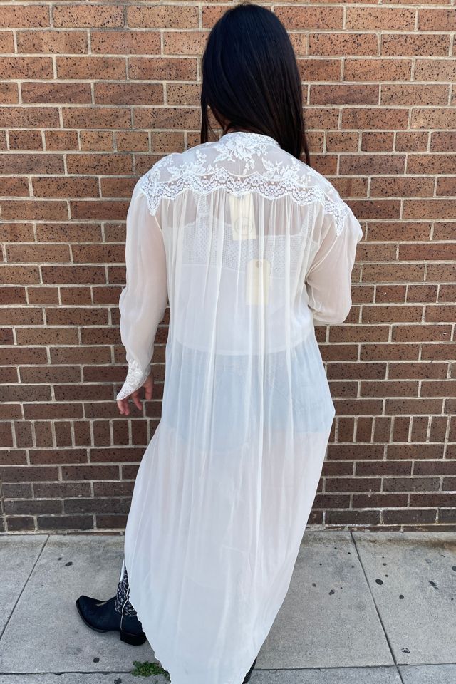 Vintage 1990's Ivory Sheer Silk Peignoir Duster Selected by FernMercantile #3
