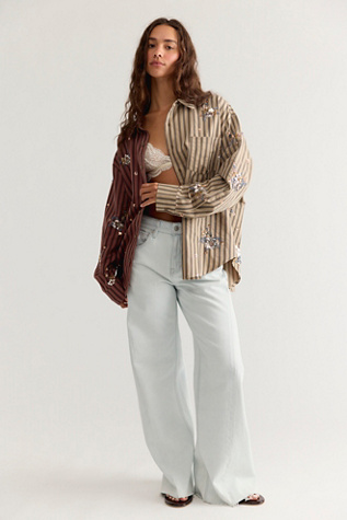 Женский топ The Tales Half N’ Half Embellished Button Down Top, цвет: Рыжевато-коричневый — фото 4