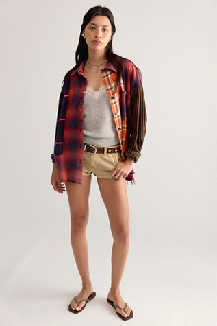 Женский топ The Tales Reworked Pierced Flannel Button Down, цвет: Красный / Индиго — фото 3